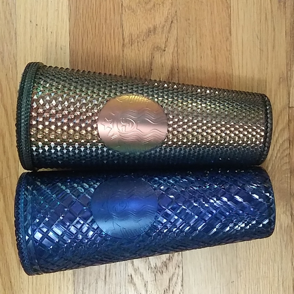 Starbucks Honeycomb Studded Tumblers Gold and Dark Blue, Bundle of 2